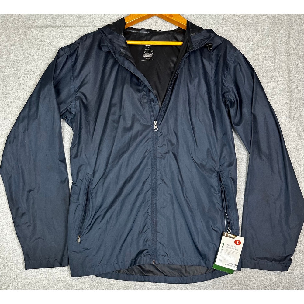NWT Crane Packable Rain Jacket Mens Small Navy Blue Waterproof Hooded Outdoor